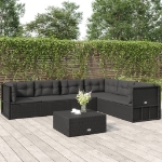 Set Mobili da Giardino 6 pz con Cuscini in Polyrattan Nero