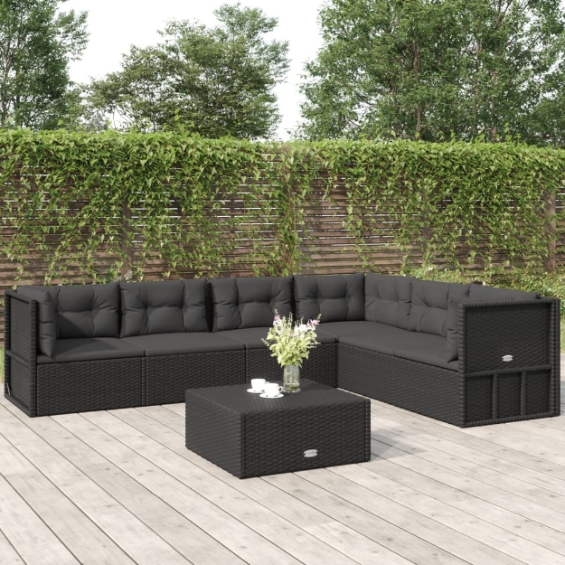 Set Mobili da Giardino 6 pz con Cuscini in Polyrattan Nero