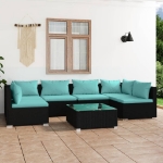 Set Salotto da Giardino 7 pz con Cuscini in Polyrattan Nero