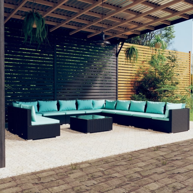 Set Divani da Giardino 12 pz con Cuscini in Polyrattan Nero