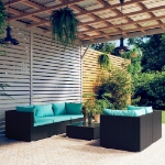 Set Salotto da Giardino 6 pz con Cuscini in Polyrattan Nero