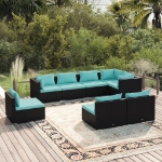 Set Divani da Giardino 8 pz con Cuscini in Polyrattan Nero