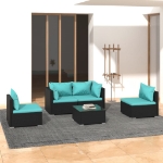 Set Divani da Giardino 5 pz con Cuscini in Polyrattan Nero