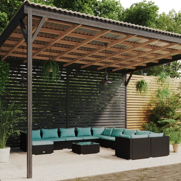 Set Divani da Giardino 12 pz con Cuscini in Polyrattan Nero