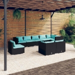 Set Divani da Giardino 9 pz con Cuscini in Polyrattan Nero