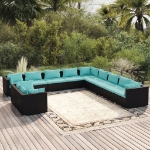 Set Mobili da Giardino 11 pz con Cuscini in Polyrattan Nero