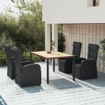 Set Pranzo Giardino 5pz Nero Polyrattan Legno Massello Acacia