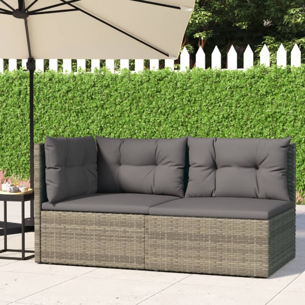 Set di Divani da Giardino 2 pz con Cuscini in Polyrattan Grigio