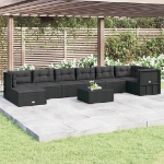 Set Mobili da Giardino con Cuscini 8 pz Nero in Polyrattan