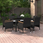 Set Mobili Pranzo Giardino 7 pz Polyrattan Vetro Temperato Nero