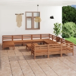 Set Divani da Giardino 13 pz Miele in Legno Massello di Pino