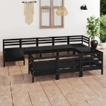 Set Divani da Giardino 10 pz Nero in Legno Massello di Pino