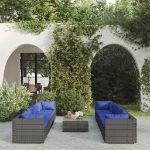 Set Divani da Giardino 9 pz con Cuscini in Polyrattan Grigio