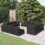 Set Divani da Giardino 12 pz con Cuscini in Polyrattan Nero