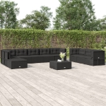 Set Salotto da Giardino 10pz con Cuscini in Polyrattan Nero