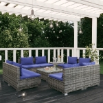 Set Divani da Giardino 9 pz con Cuscini in Polyrattan Grigio