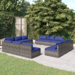 Set Divani da Giardino 12 pz con Cuscini in Polyrattan Grigio