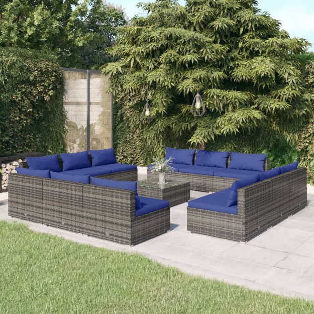 Set Divani da Giardino 13 pz con Cuscini in Polyrattan Grigio