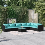 Set Salotto da Giardino 8 pz con Cuscini in Polyrattan Nero