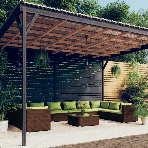 Set Divani da Giardino 11 pz con Cuscini in Polyrattan Marrone