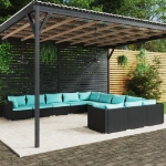 Set Divani da Giardino 11 pz con Cuscini in Polyrattan Nero