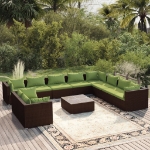 Set Divani da Giardino 11 pz con Cuscini in Polyrattan Marrone