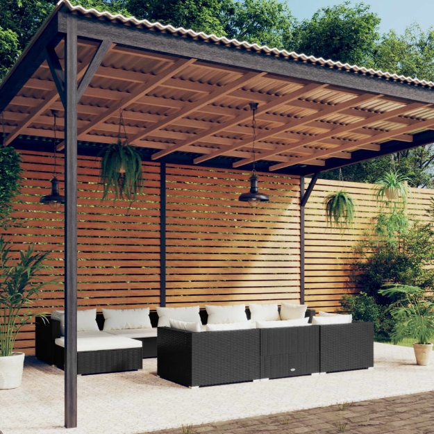 Set Divani da Giardino 10 pz con Cuscini in Polyrattan Nero