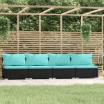 Divano a 4 Posti con Cuscini in Polyrattan Nero