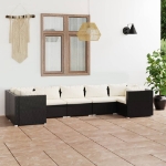 Set Divani da Giardino 7 pz con Cuscini in Polyrattan Nero