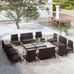 Set Divani da Giardino 16 pz con Cuscini in Polyrattan Nero