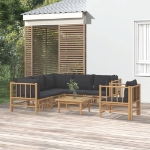 Set Salotto da Giardino 7pz con Cuscini Grigio Scuro Bambù