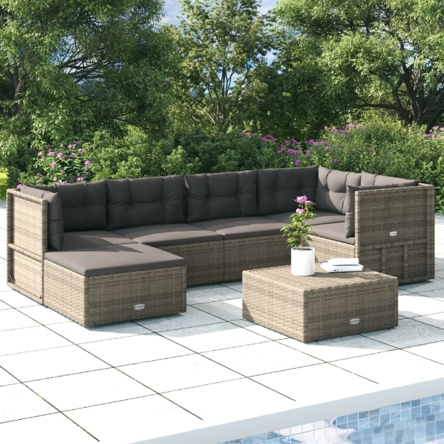 Set Divani da Giardino 6 pz con Cuscini in Polyrattan Grigio