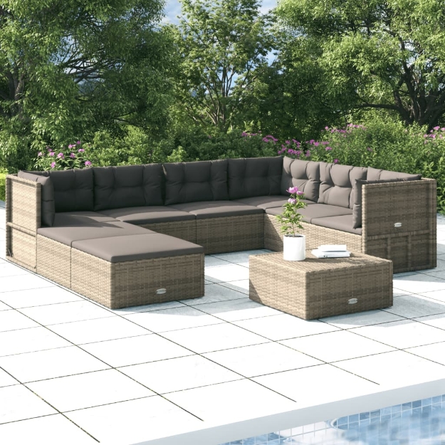 Set Divani da Giardino 8 pz con Cuscini in Polyrattan Grigio