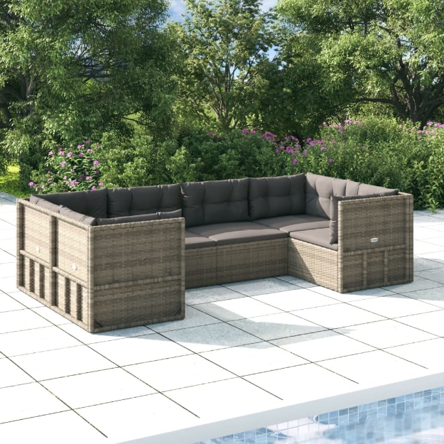 Set Divani da Giardino 6 pz con Cuscini in Polyrattan Grigio