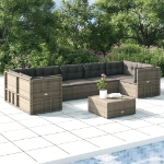 Set Divani da Giardino 7 pz con Cuscini in Polyrattan Grigio