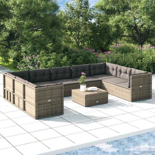 Set Divani da Giardino 9 pz con Cuscini in Polyrattan Grigio