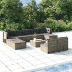 Set Divani da Giardino 10 pz con Cuscini in Polyrattan Grigio