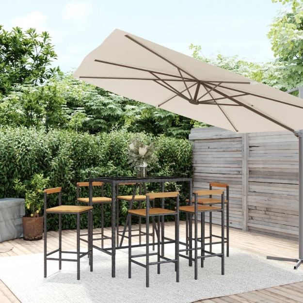 Set Bar Giardino 7 pz Nero Polyrattan e Legno Massello Acacia