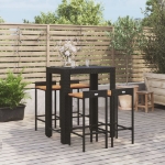 Set Bar Giardino 5 pz Nero Polyrattan e Legno Massello Acacia