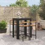 Set Bar Giardino 5 pz Nero Polyrattan e Legno Massello Acacia