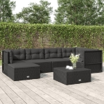 Set Mobili da Giardino 6 pz con Cuscini in Polyrattan Nero