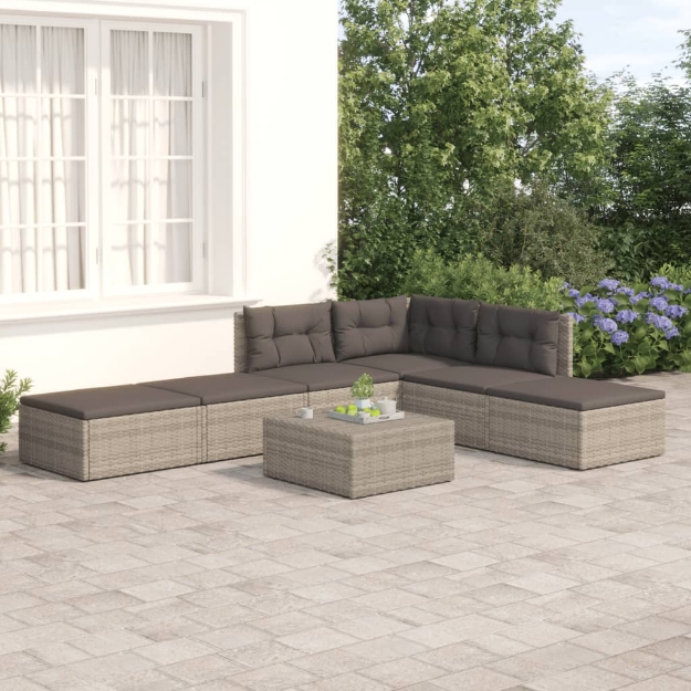 Set Divani da Giardino 6 pz con Cuscini in Polyrattan Grigio