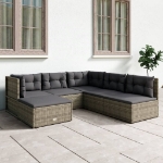 Set Divani da Giardino 6 pz con Cuscini in Polyrattan Grigio