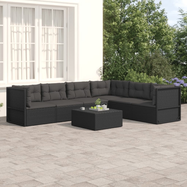 Set Mobili da Giardino 6 pz con Cuscini in Polyrattan Nero