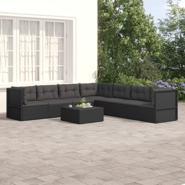 Set Salotto da Giardino con Cuscini 7pz Nero Polyrattan