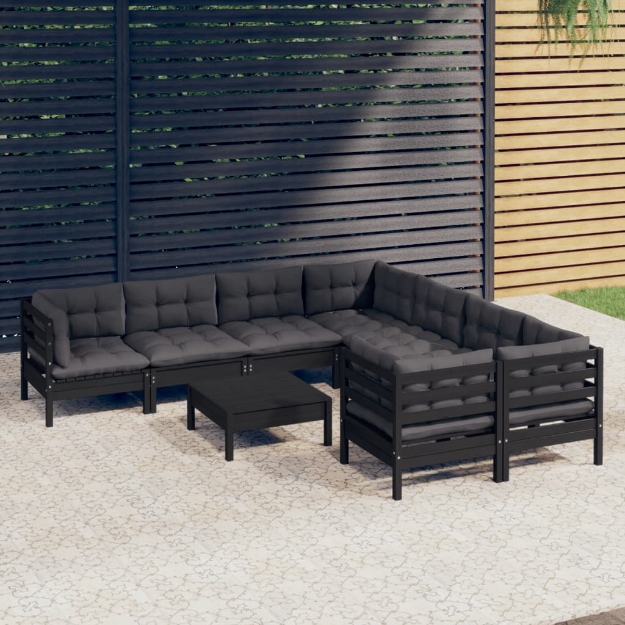 Set Divani da Giardino 9 pz con Cuscini Legno Massello di Pino