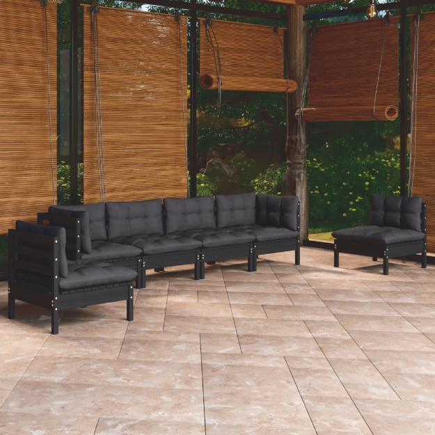 Set Divani da Giardino 7 pz con Cuscini Legno Massello di Pino