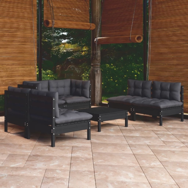 Set Divani da Giardino 7 pz con Cuscini Legno Massello di Pino