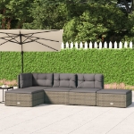 Set Divani da Giardino 5 pz con Cuscini in Polyrattan Grigio