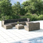 Set Divani da Giardino 9 pz con Cuscini in Polyrattan Grigio